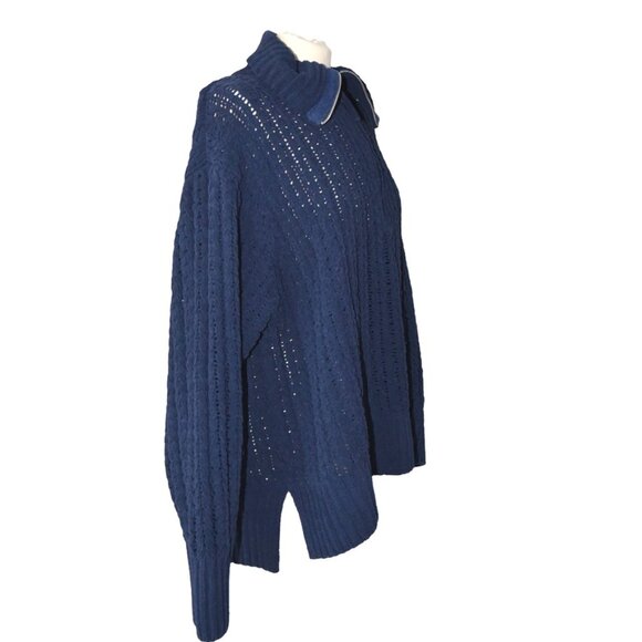Aerie Navy Blue Open Knit Half Zip Sweater Women’s Size XL Recycled Yarn Coastal - Picture 2 of 8